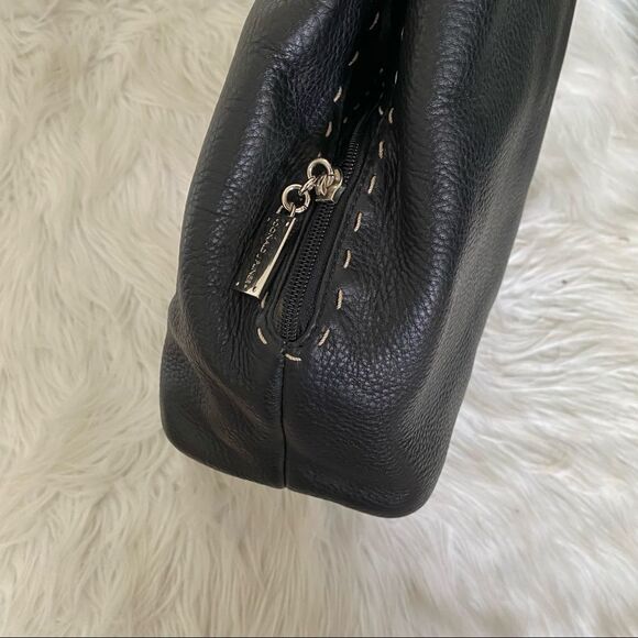 Donald J Pliner Black Leather Dual Top Handle Shoulder Tote Bag Purse - Picture 11 of 14